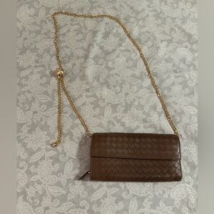 Bottega Veneta Brown Leather Bag with Gold Chain